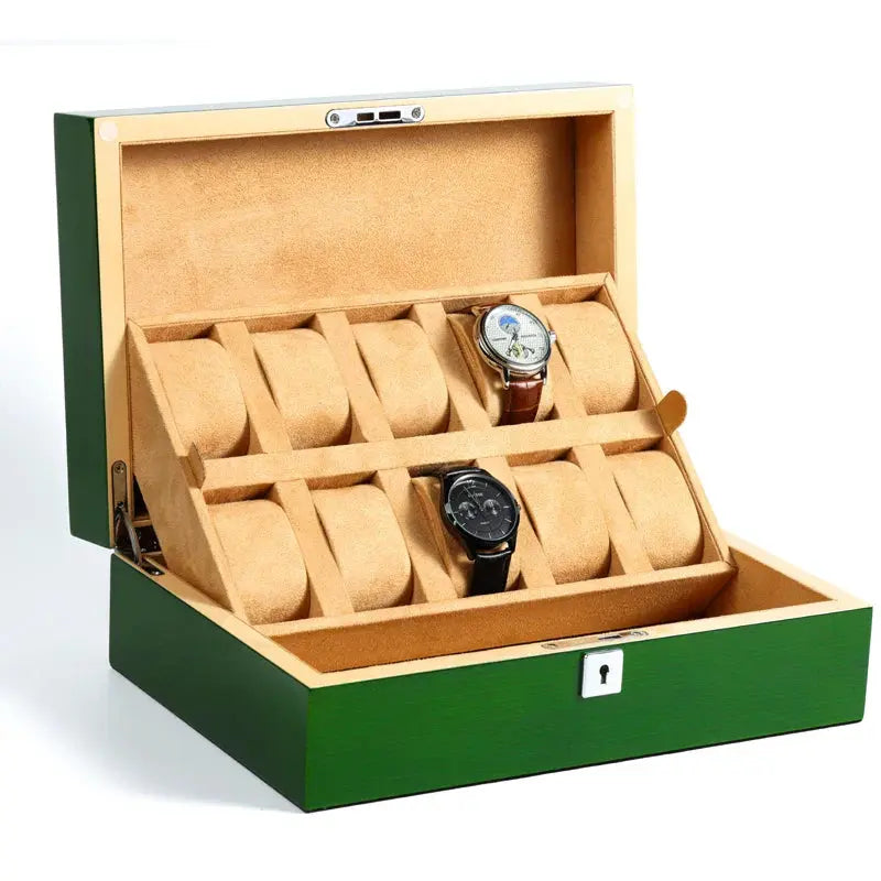 Boîte Montres Cuir Vert Beige 10 Places