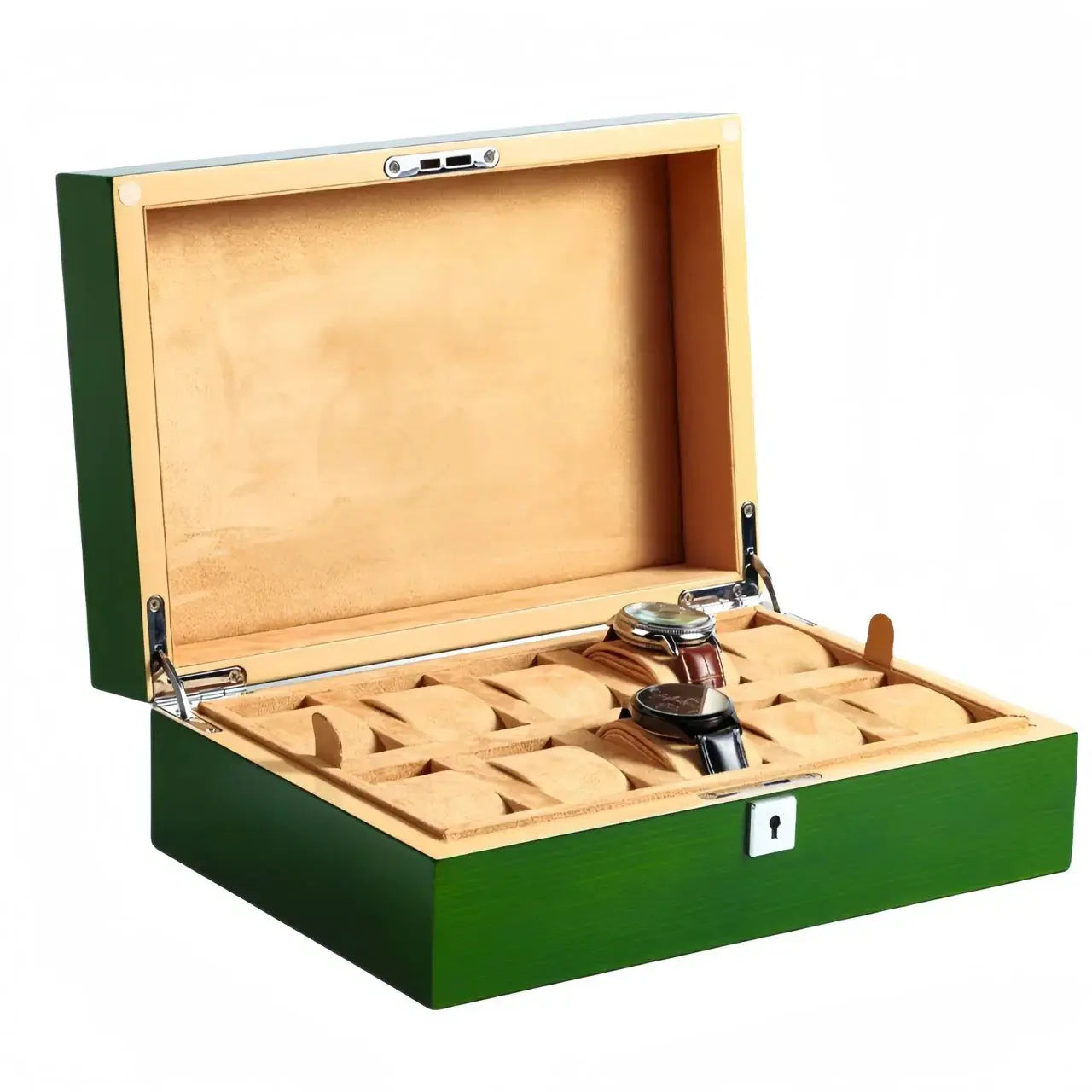 Boîte Montres Cuir Vert Beige 10 Places