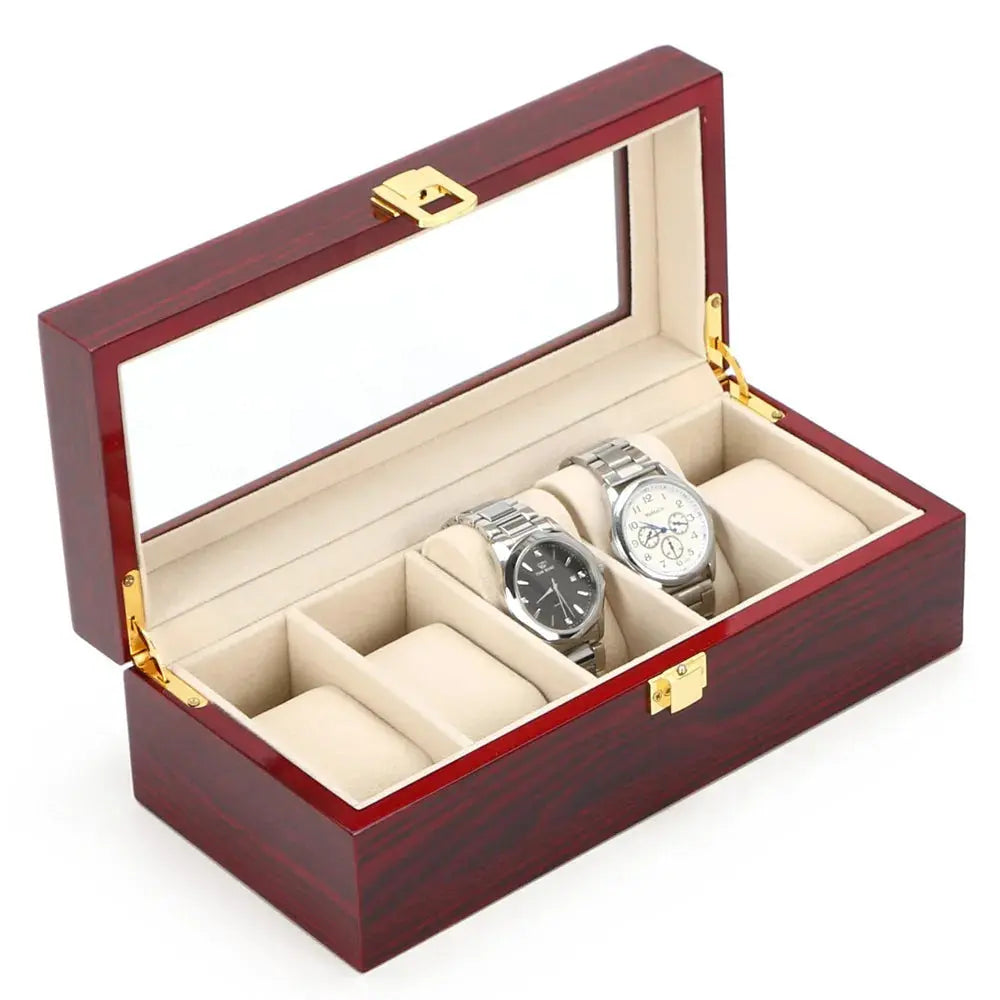 Boîte Montres Bois Rouge Écarlate 5 Places