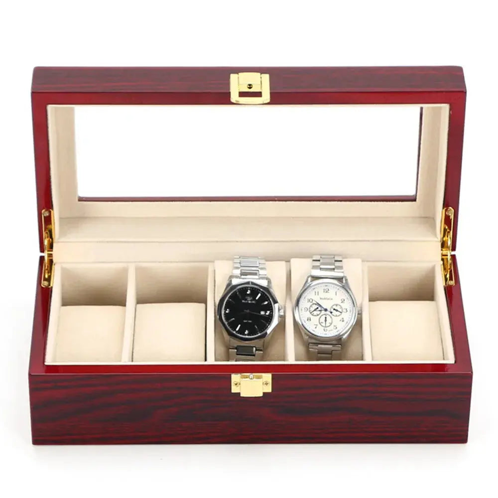 Boîte Montres Bois Rouge Écarlate 5 Places