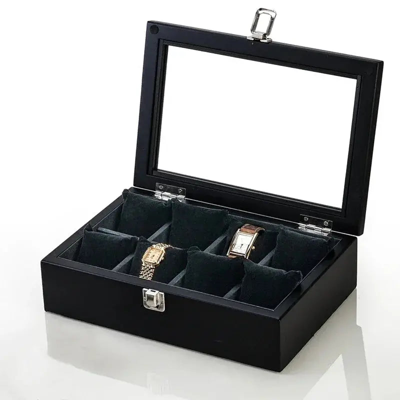 Boîte Montres Bois Velours Noir 8 Places