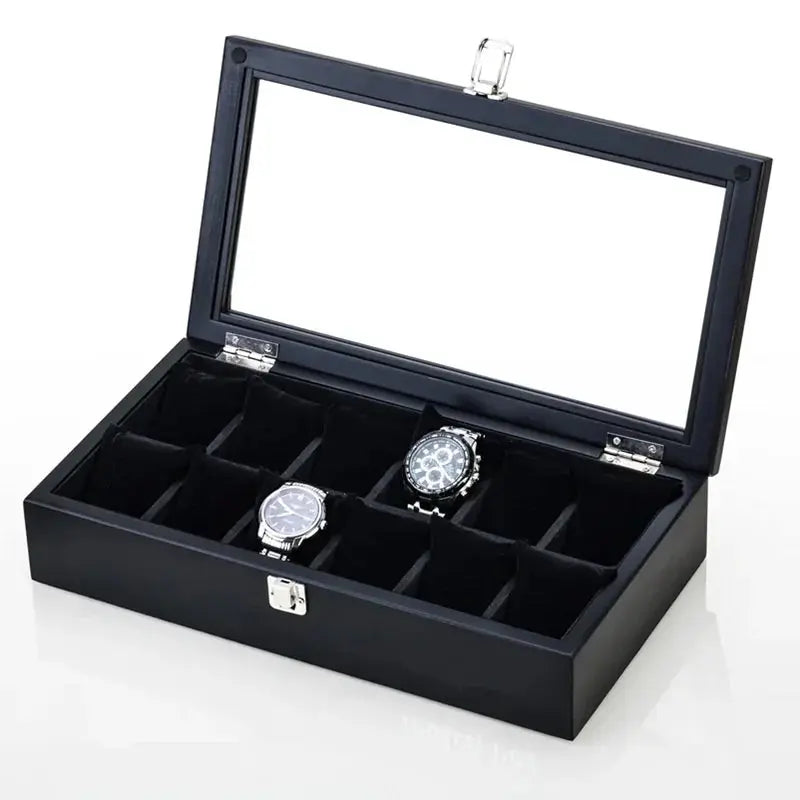 Boîte Montres Bois Noir Luxe 12 Places