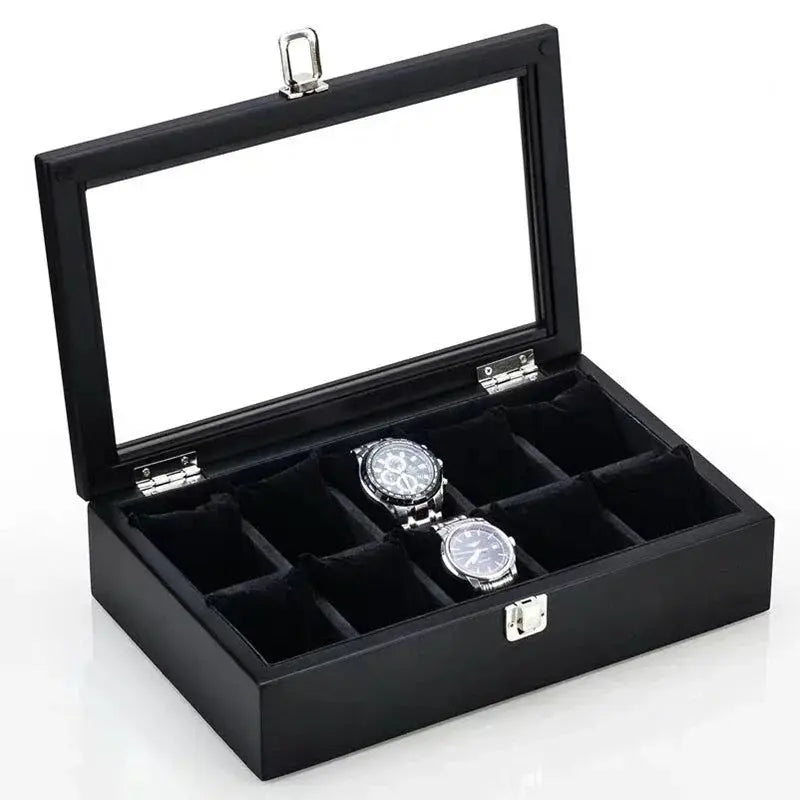 Boîte Montres Bois Noir Spacieuse 10 Places