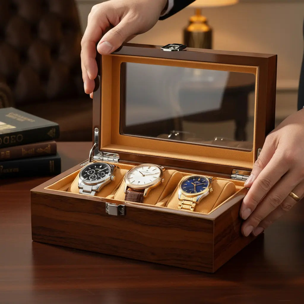 Boîte Montres Bois Rouge Mini 3 Places