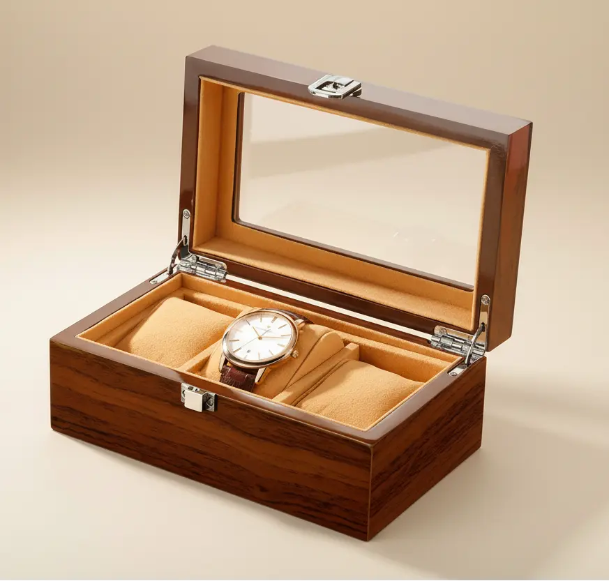 Boîte Montres Bois Rouge Mini 3 Places