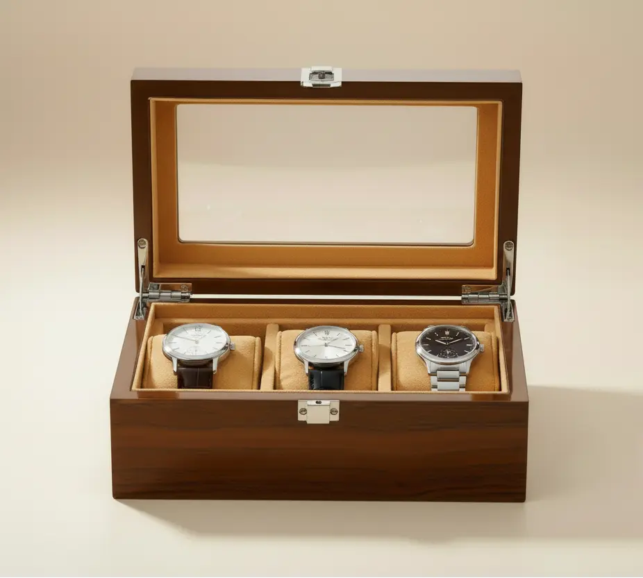 Boîte Montres Bois Rouge Mini 3 Places