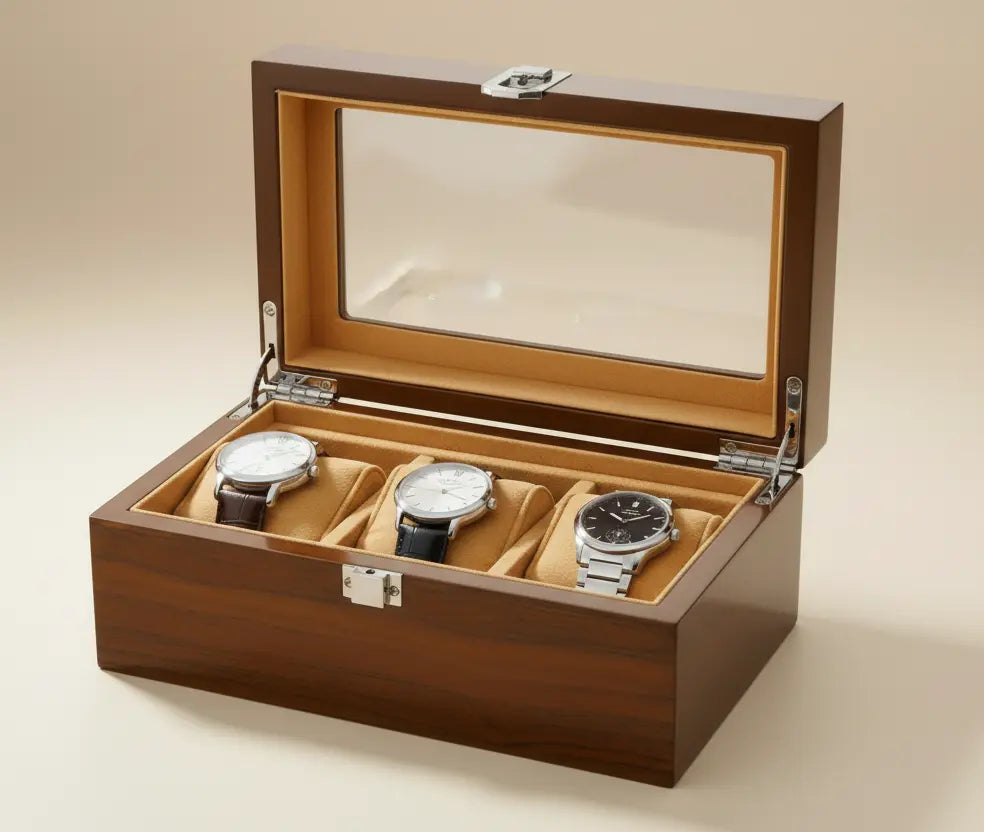 Boîte Montres Bois Rouge Mini 3 Places