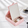 Boite Bijoux Cuir Rose Miroir Compact