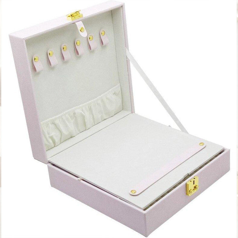 Boite Bijoux Cuir Rose Pale Velours Miroir