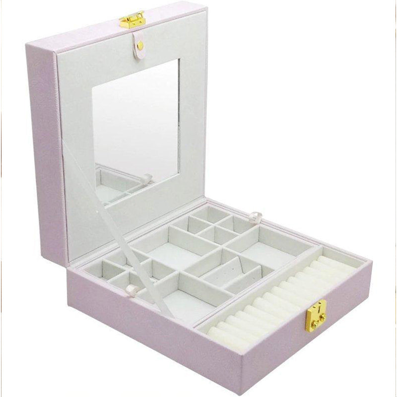 Boite Bijoux Cuir Rose Pale Velours Miroir
