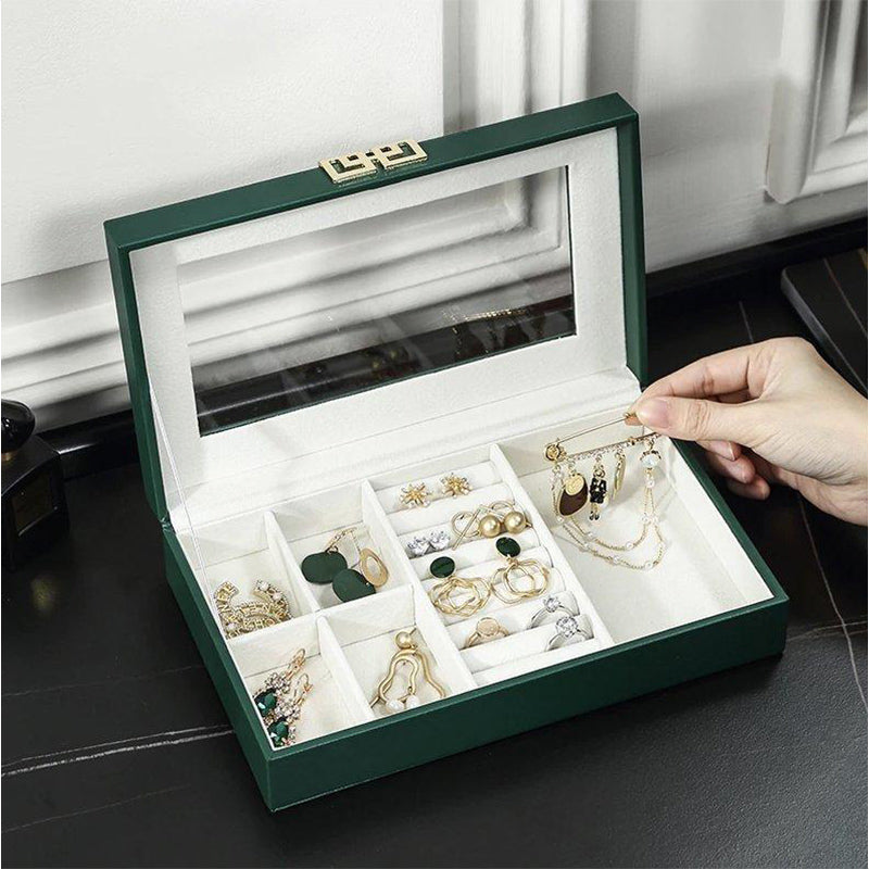 Boite Bijoux Cuir Vert Grand Format Velours