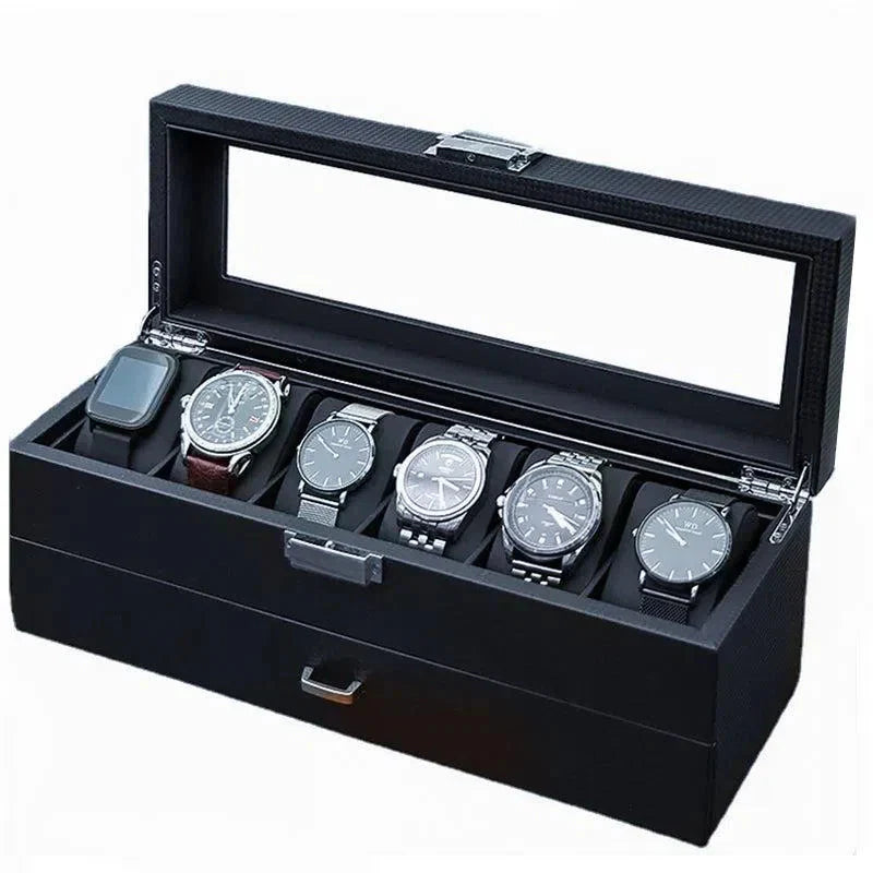 Boîte à Montre Plastique 6 Places Noir Luxe