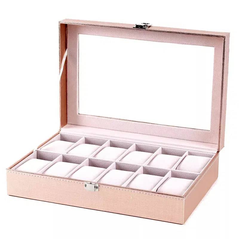 Boîte à Montre Cuir 12 Places Rose Charmante