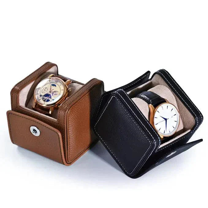 Boîte Montre Cuir Noir Velours Cube