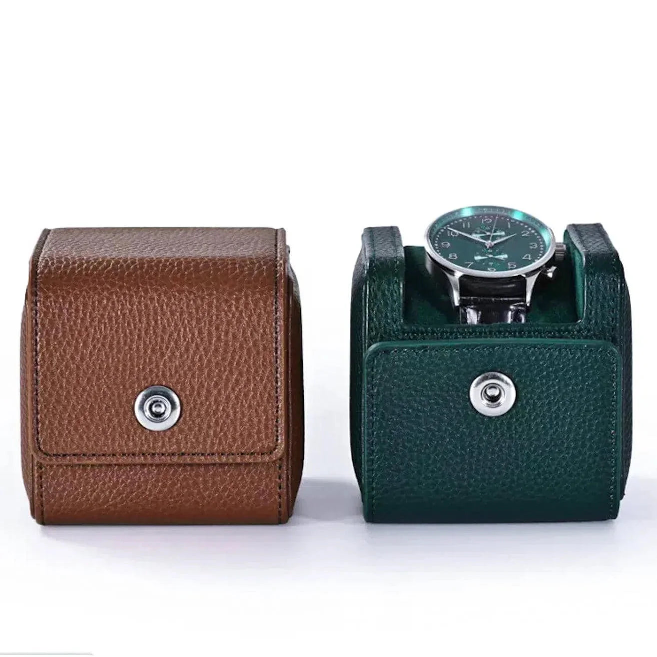 Boîte Montre Cuir Marron Tanné Velours Cube