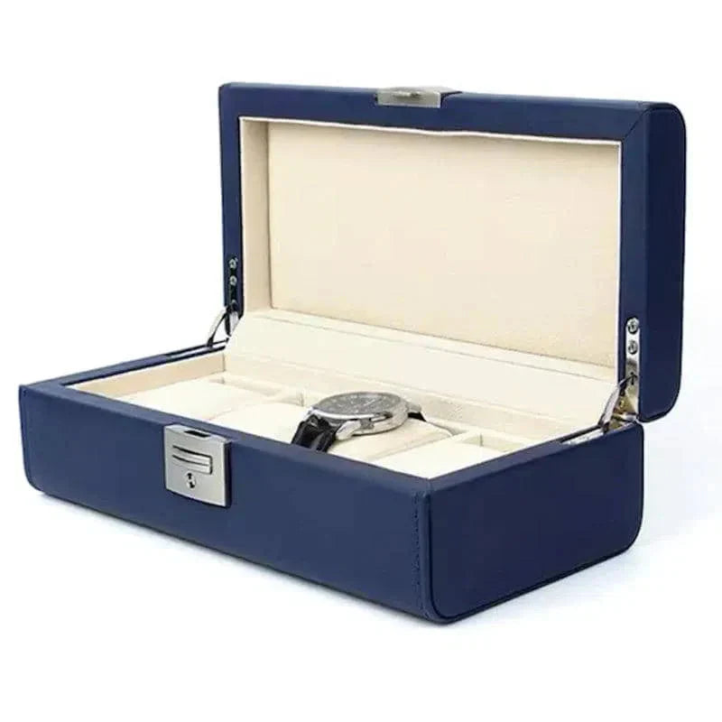 Boîte à Montre Cuir 4 Places Bleu Velours