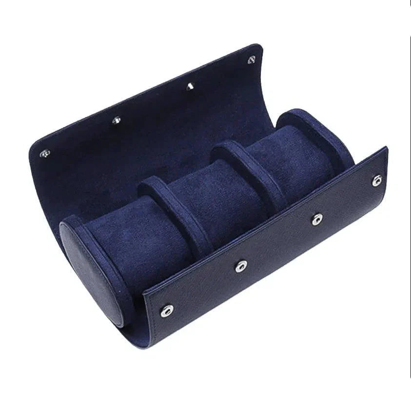Étui Montre Cuir Bleu Marine 3 Places Voyage
