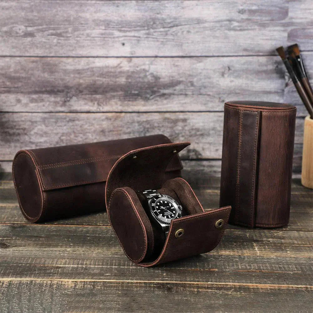 Étui Montre Cuir Vintage Marron Uno Voyage
