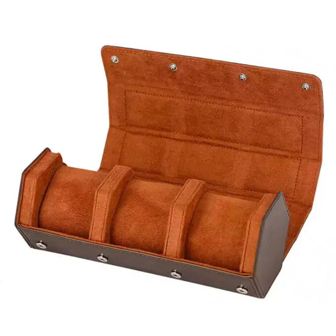 Boîte Montre Cuir Orange Hexagonale 3 Places