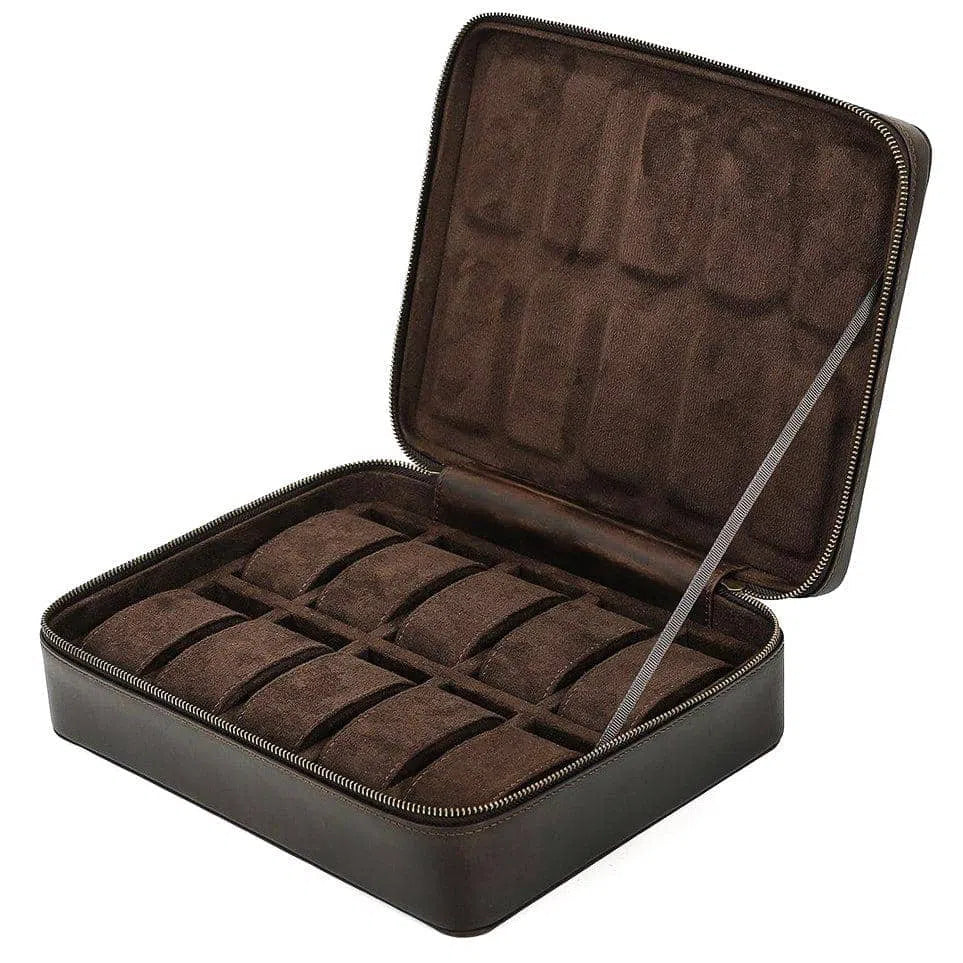 Mallette Montre Cuir Marron 10 Places Compact