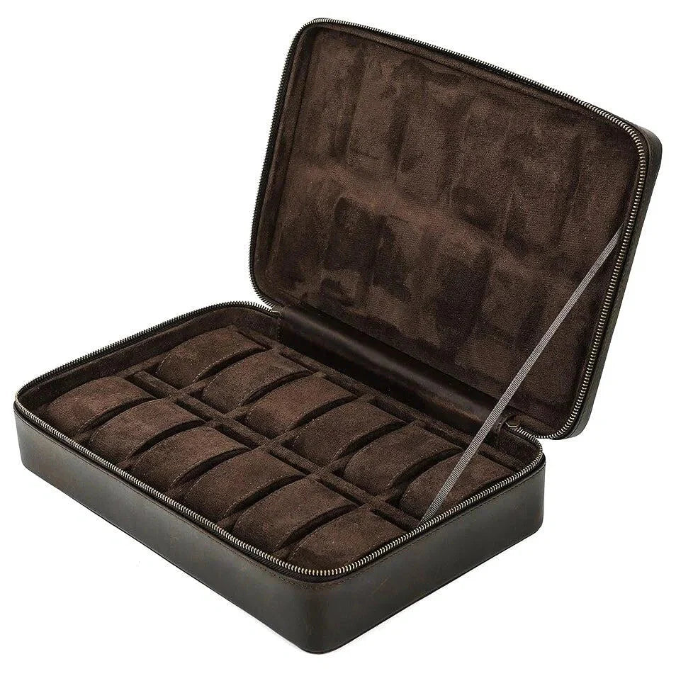 Mallette Montre Cuir Marron 12 Places Voyage