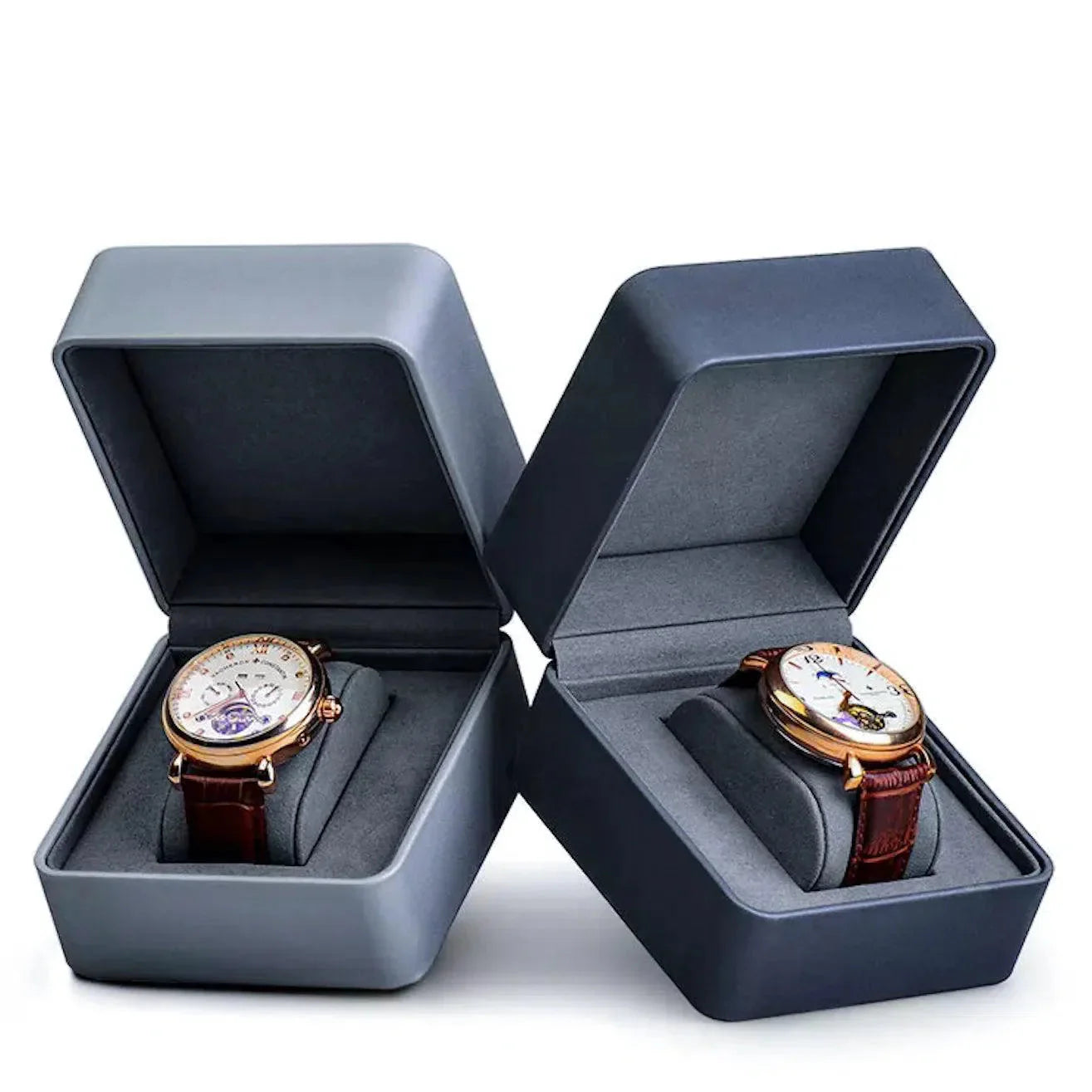 Boîte Montre Cuir Bleu Velours Voyage Solo