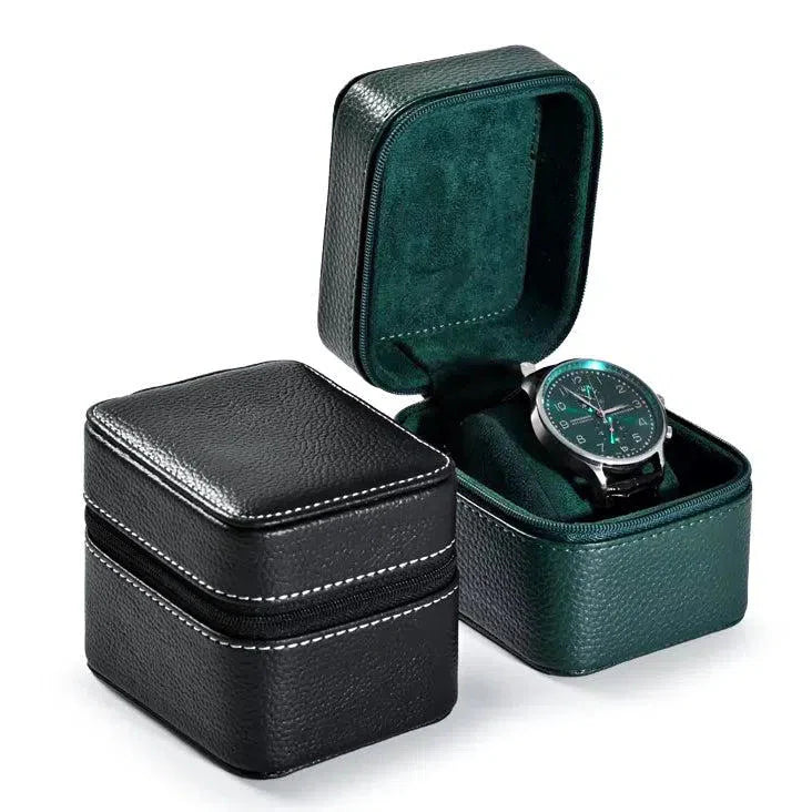 Boîte Montre Cuir Vert Émeraude Velours Solo