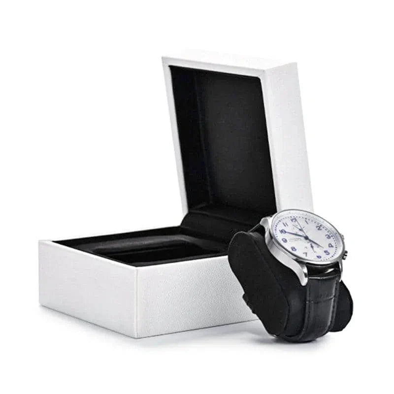 Boîte Montre Cuir Blanc Bois Chêne Solo
