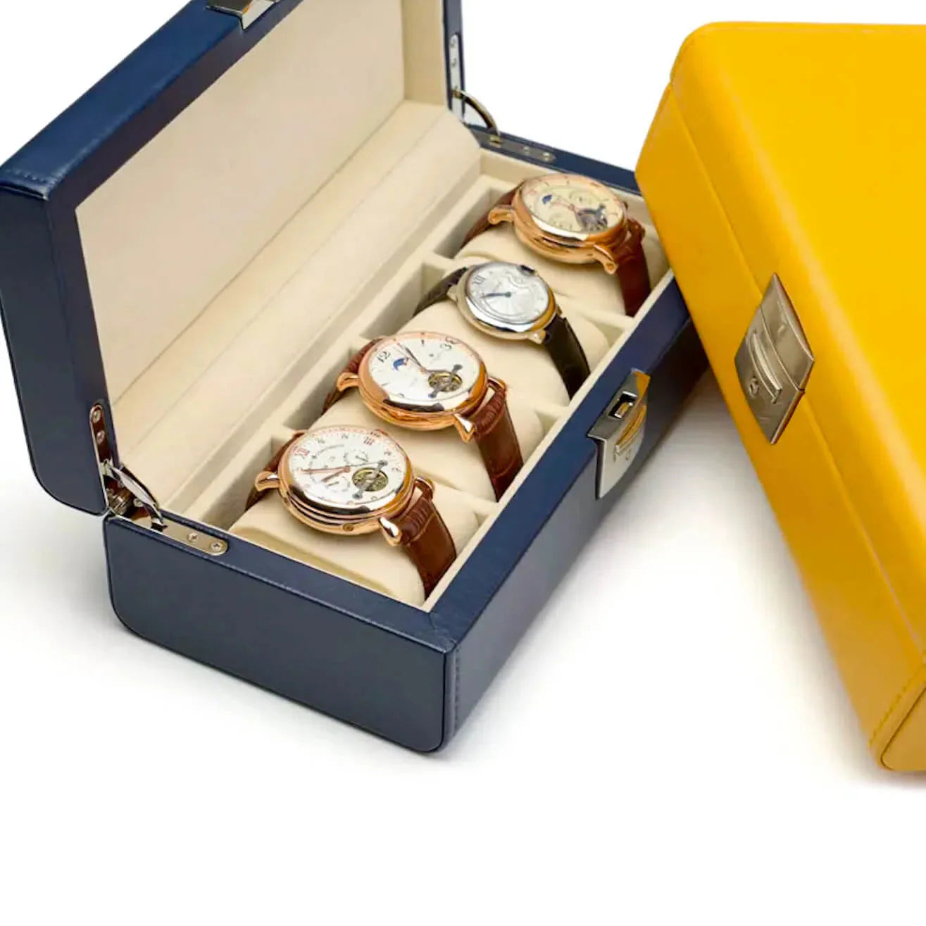 Boîte Montre Cuir Jaune 5 Places Marin