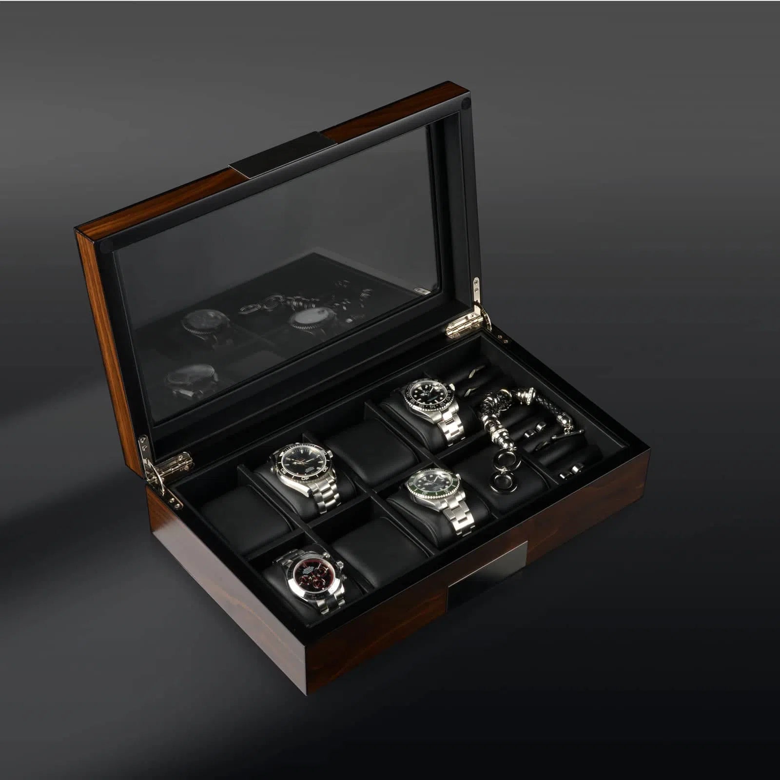 Boîte Montres Bois Noyer 10 Places Velours