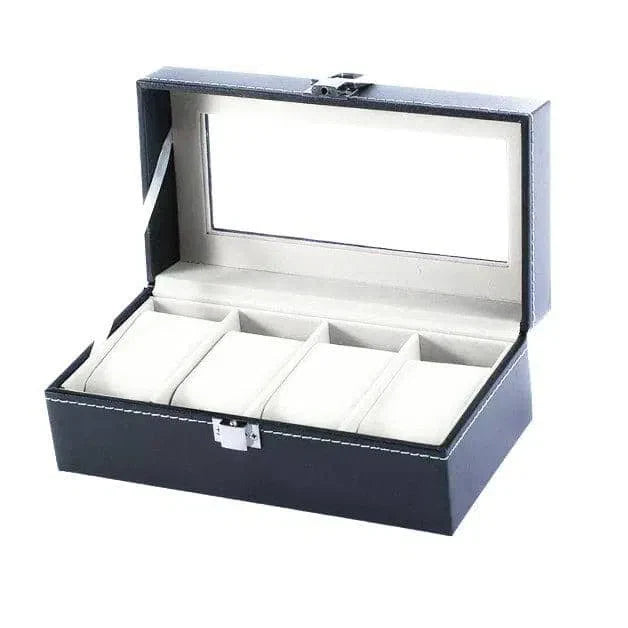 Boîte à Montre Cuir 4 Places Noir Blanc Simple