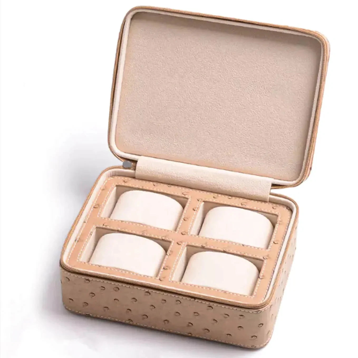 Mallette Montre Cuir Beige 4 Places Trousse