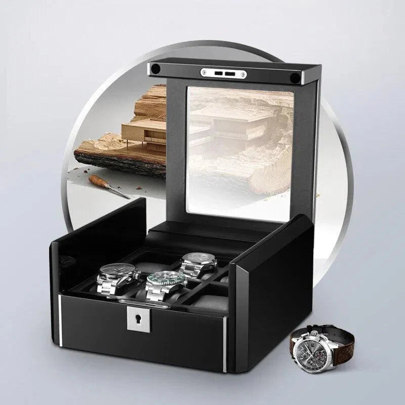 Boîte Montre Bois Noir 6 Places Verre