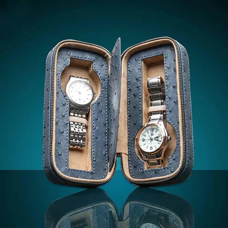 Boîte Montre Cuir Voyage Céruléen 2 Places Bleu