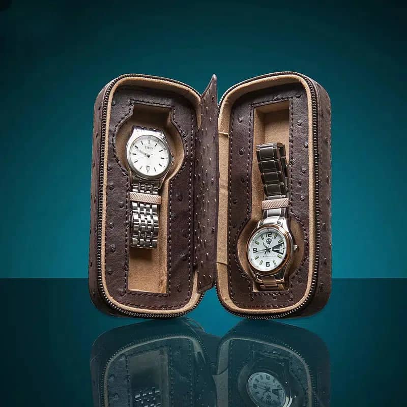 Étui Montre Cuir Marron 2 Emplacements