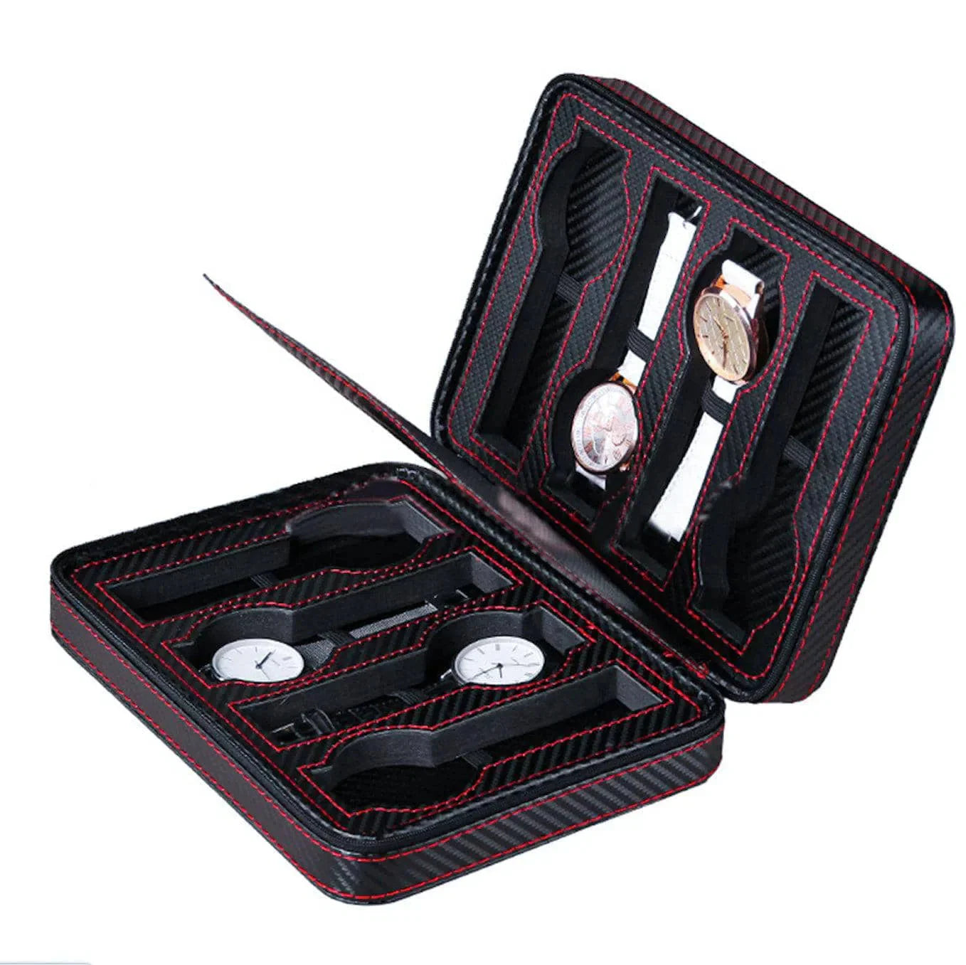 Étui Montre Cuir Sport 8 Emplacements Noir Rouge
