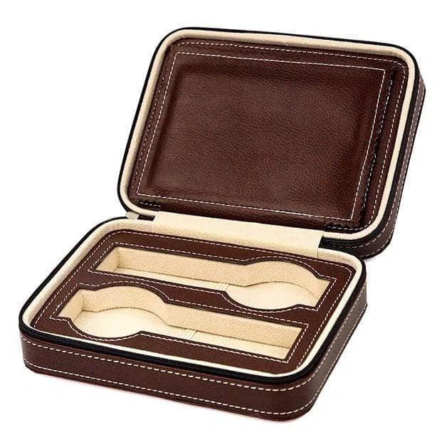Étui Montre Cuir Vintage Marron 4 Places Voyage