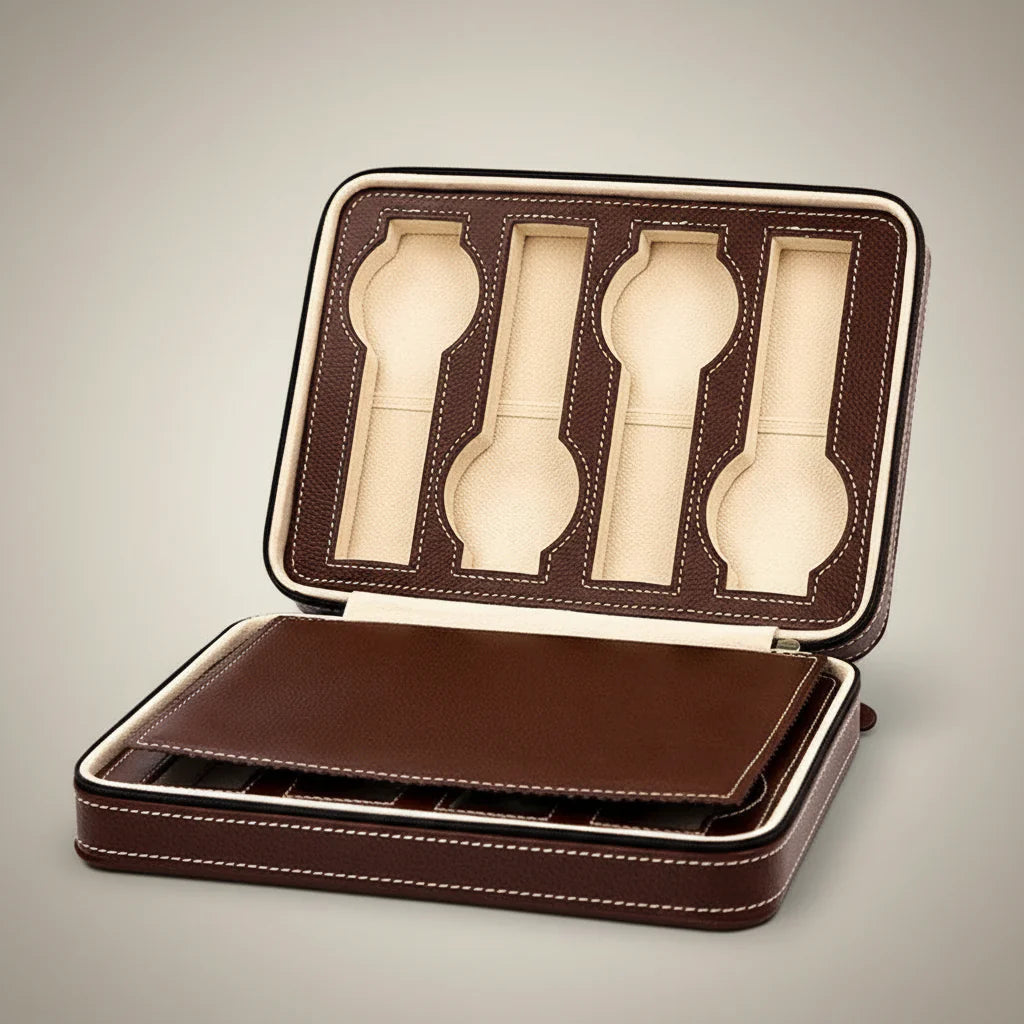 Étui Montre Cuir Marron 8 Places Nomade