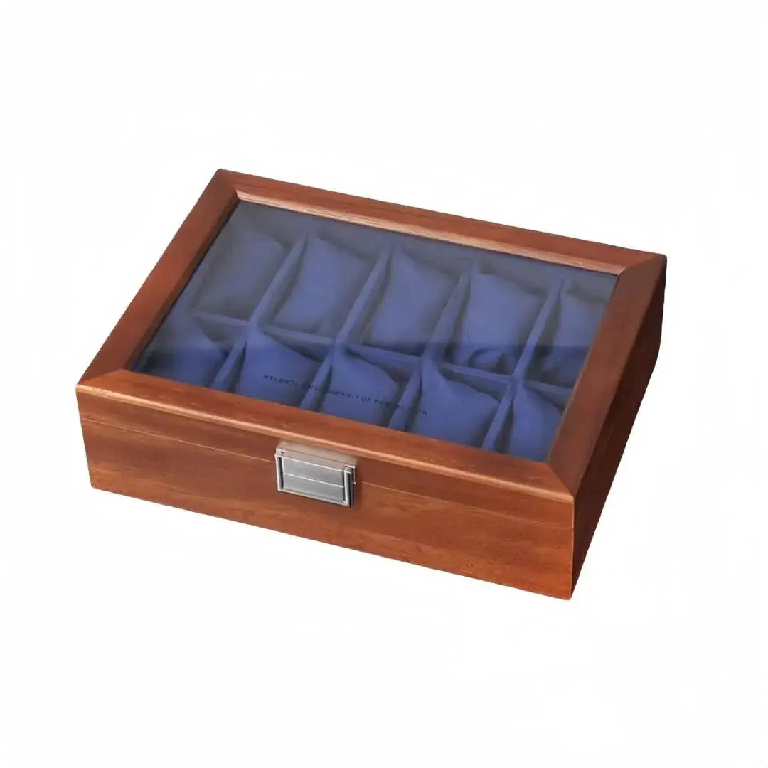 Boîte Montres Bois Velours Bleu 10 Places