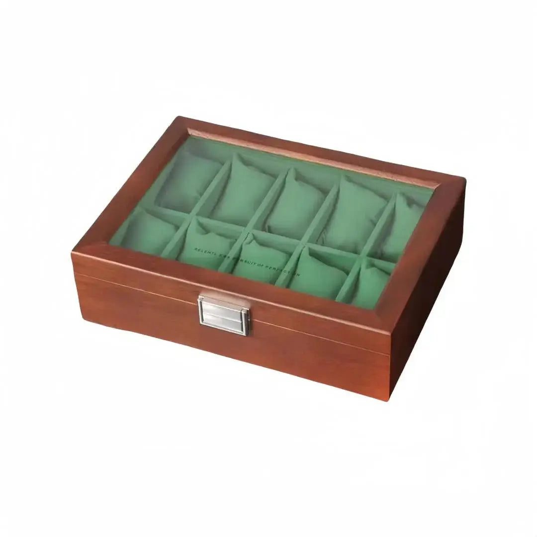 Boîte Montres Bois Velours Vert 10 Places