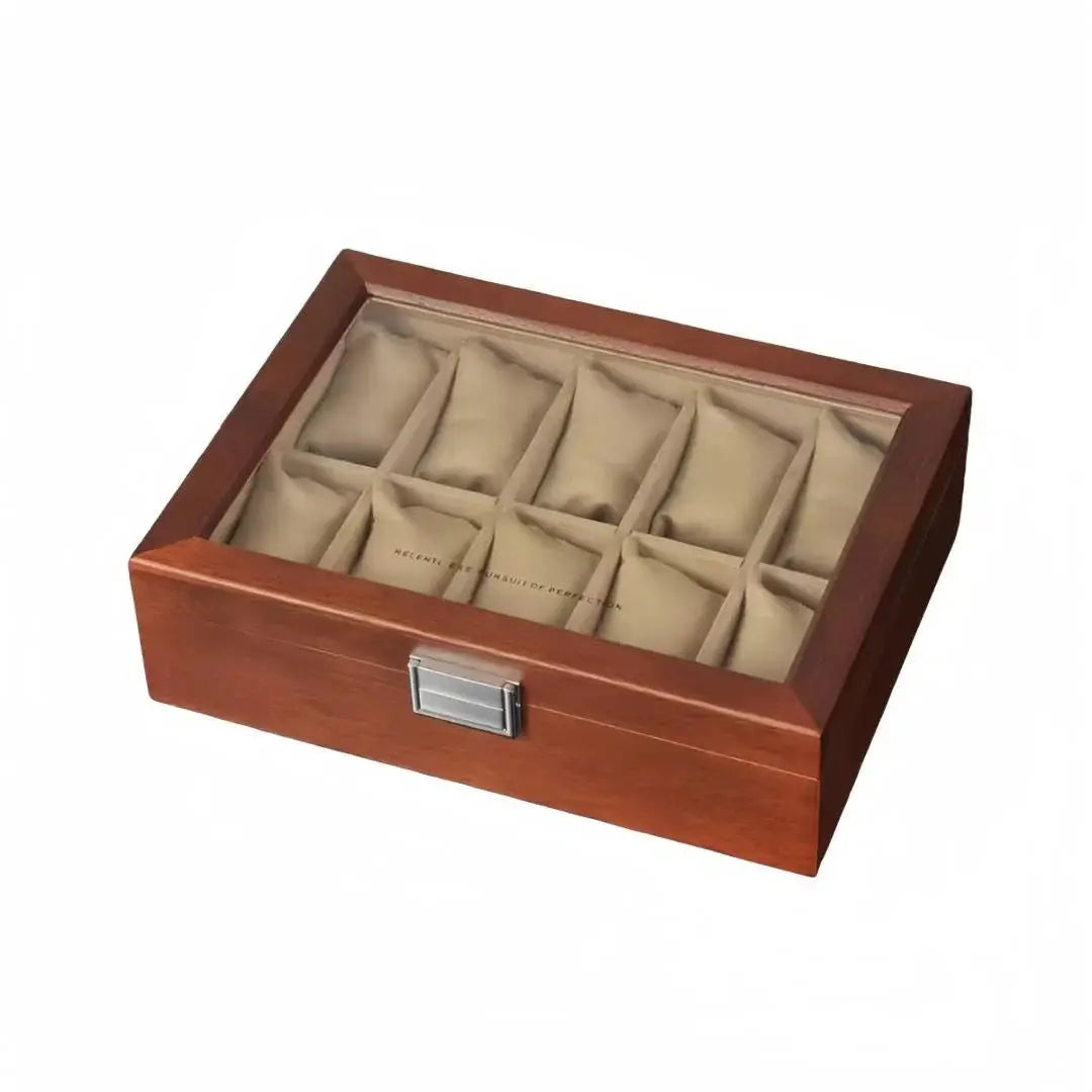 Boîte Montres Bois Daim Brun Clair 10 Places