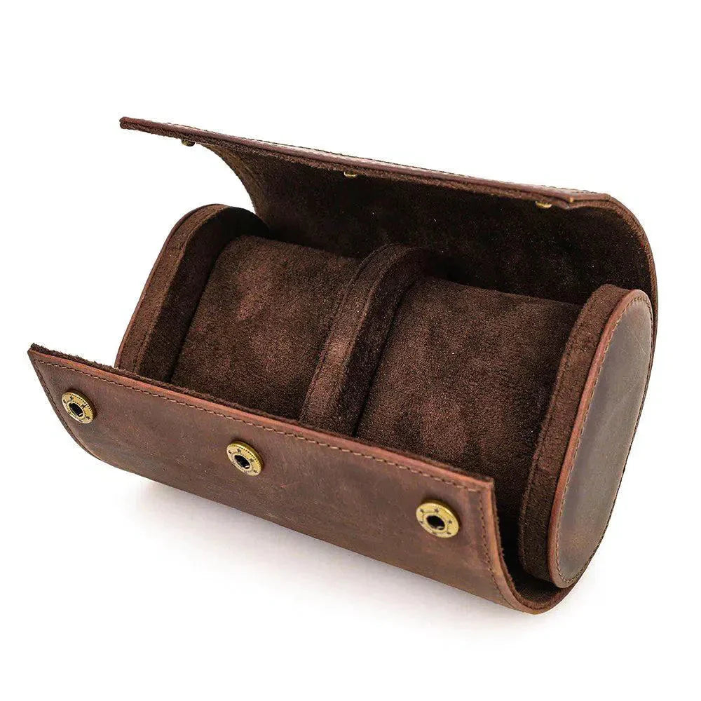 Étui Montre Cuir Vintage Marron 2 Places Voyage