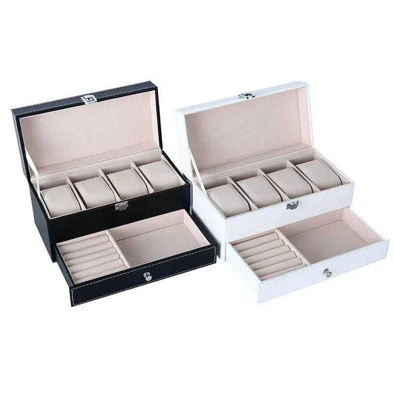 Boîte Montre Cuir Blanc 4 Places Pro