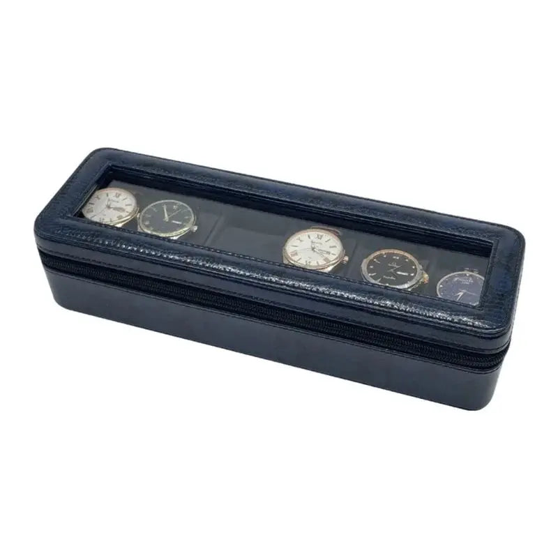 Boîte Montres Cuir Bleu Marine 6 Places