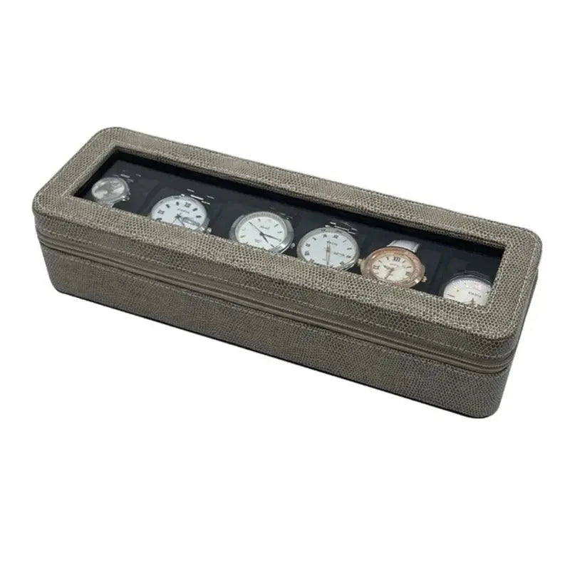 Boîte Montres Cuir Gris 6 Places