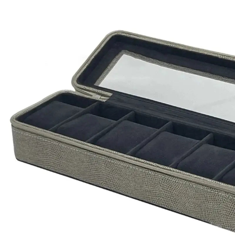 Boîte Montres Cuir Gris 6 Places
