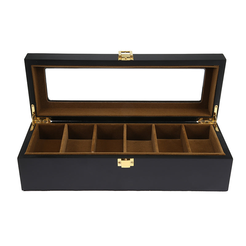 Coffret Montre Bois Noir 6 Slots Daim