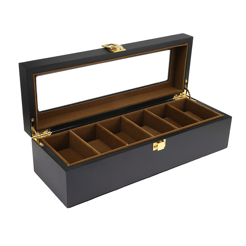 Coffret Montre Bois Noir 6 Slots Daim