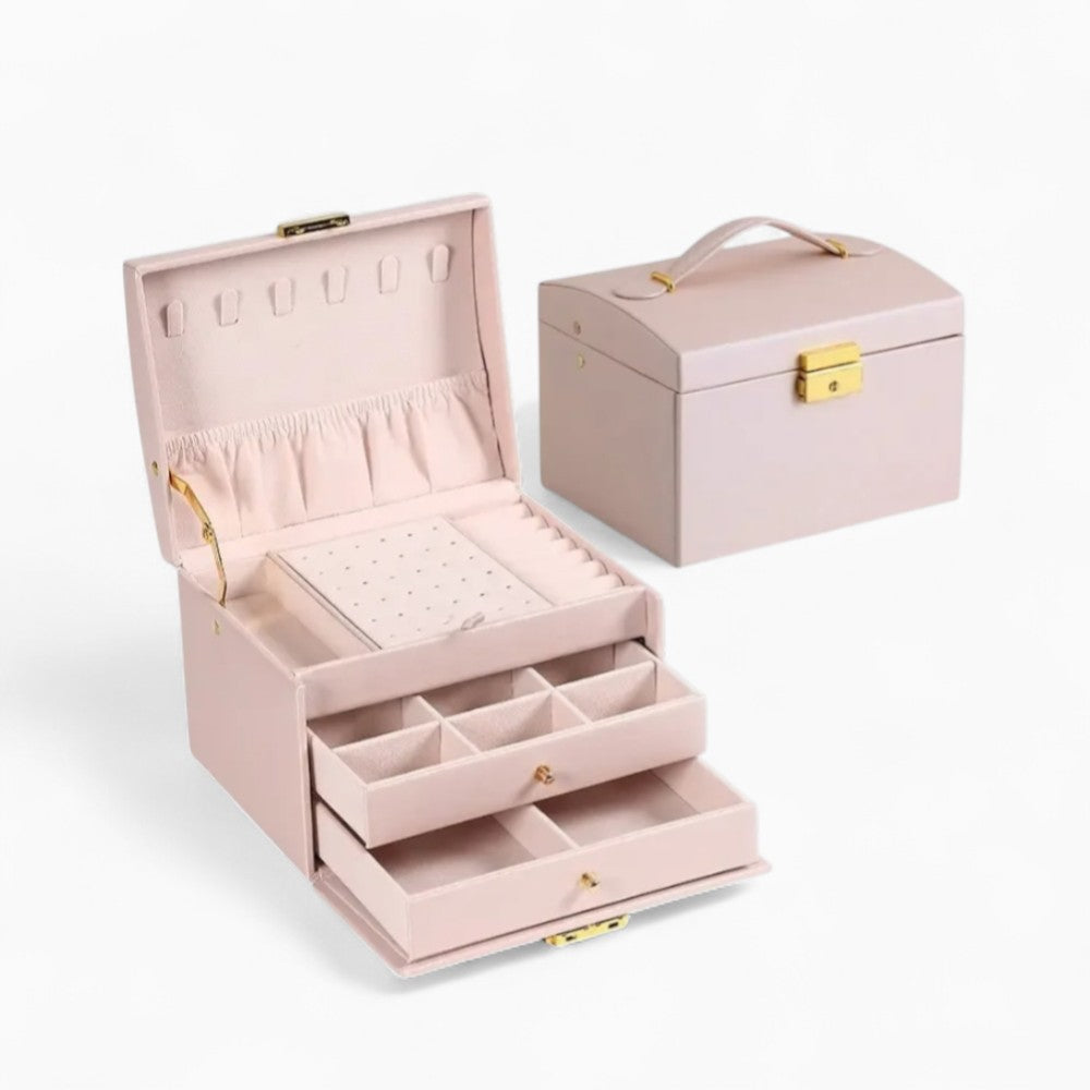 Boîte Bijoux Cuir 2 Tiroirs Coffret Velours