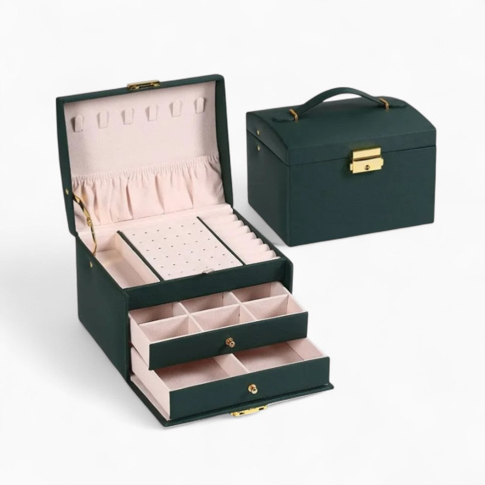 Boîte Bijoux Cuir 2 Tiroirs Coffret Velours